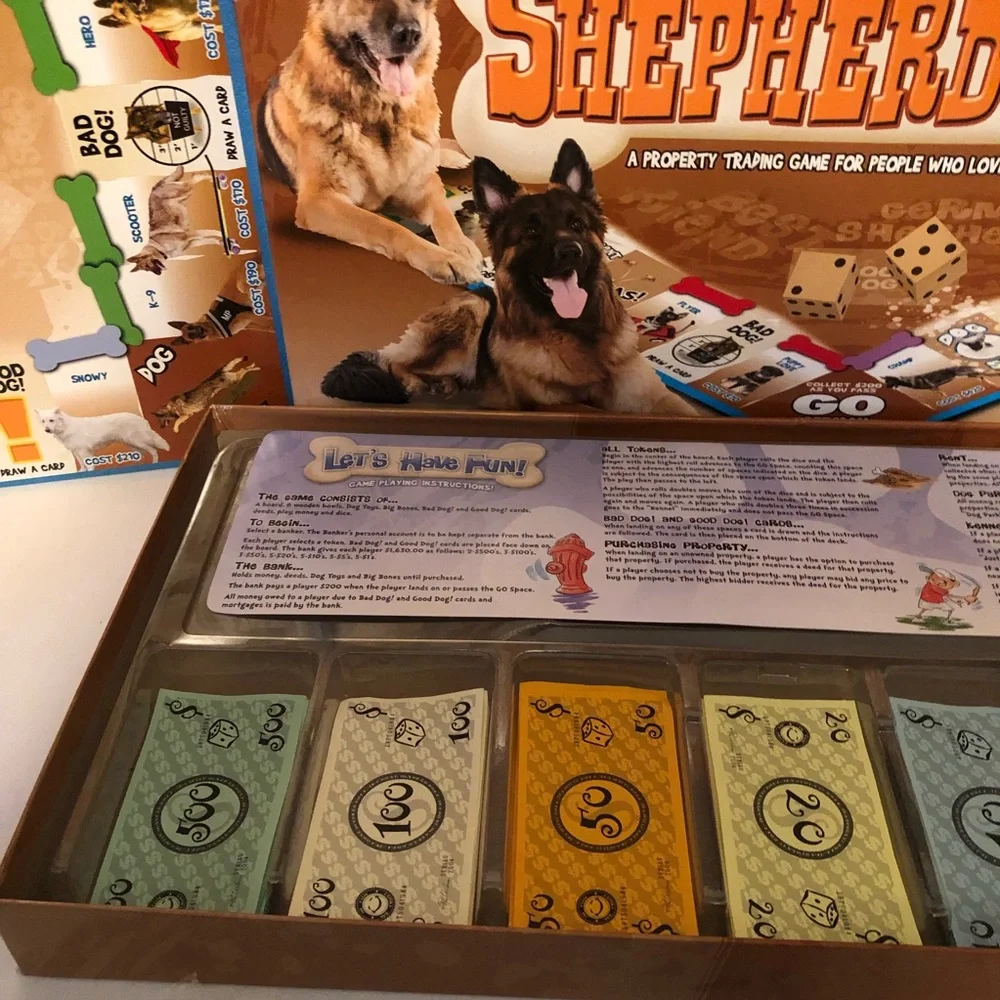 German Shepard Opoly Late for the Sky Tail Wagging Dog Property Board Game